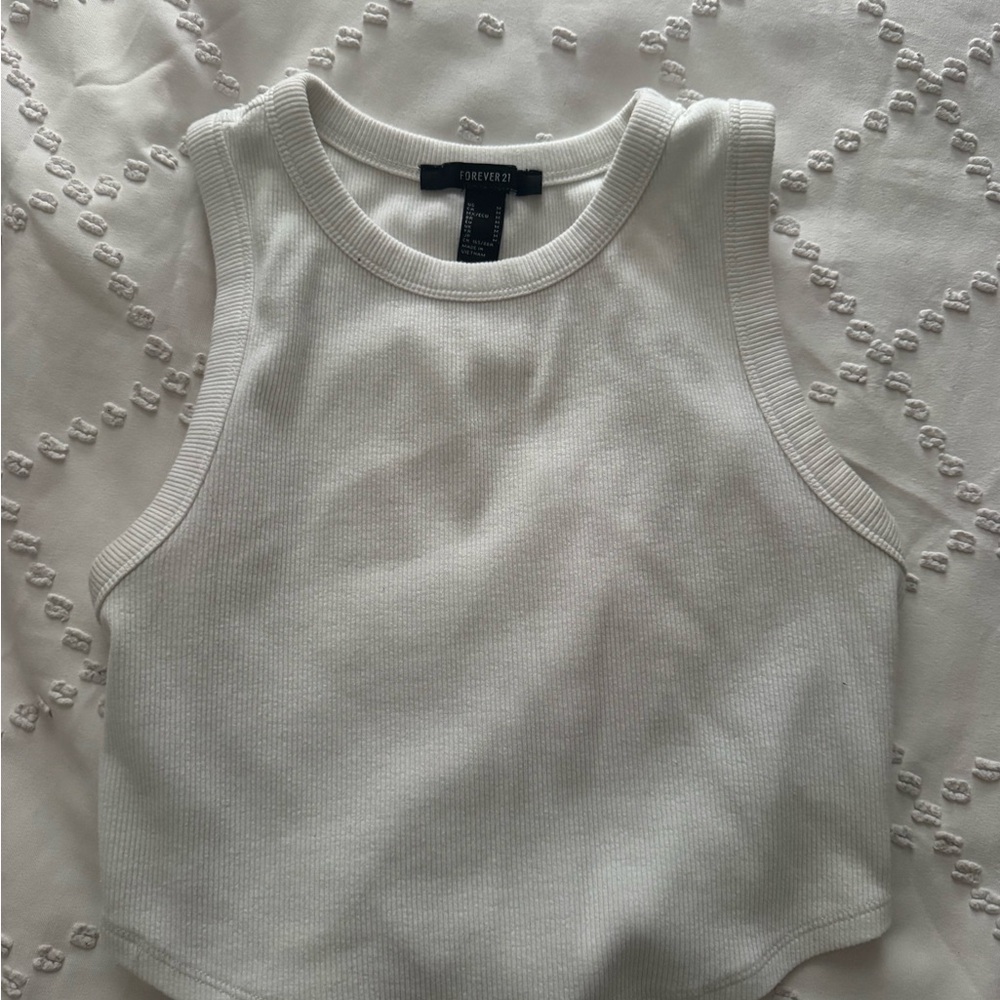 Forever 21 White Ribbed Tank Top